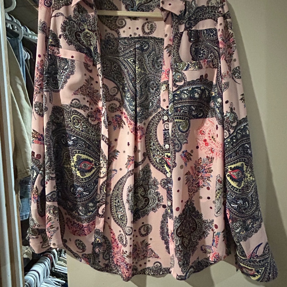 Express Pink and Black Paisley Shirt